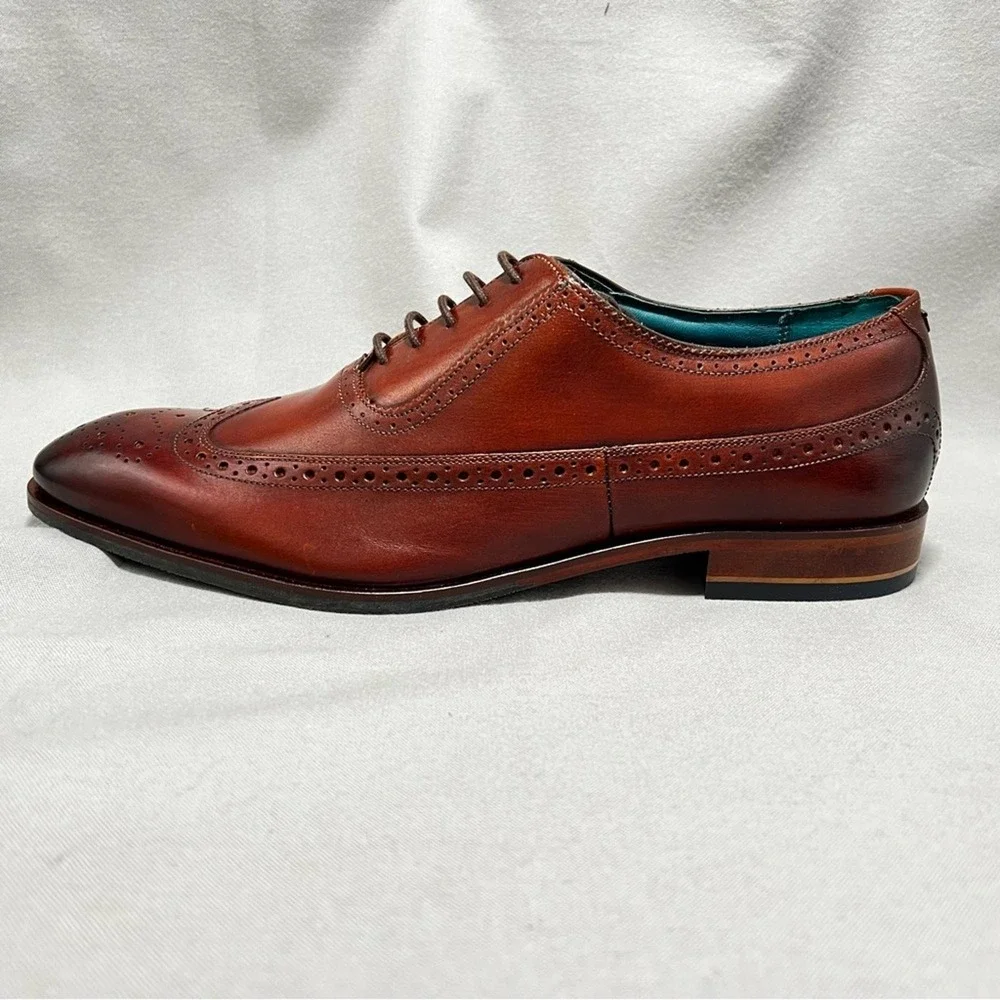 Ted Baker Asonce Leather Longwing Broque Brown Leather Oxford Dress Shoes 13.5